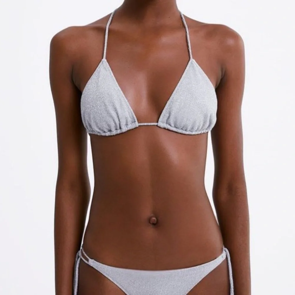 Zara silver sparkly glitter bikini top